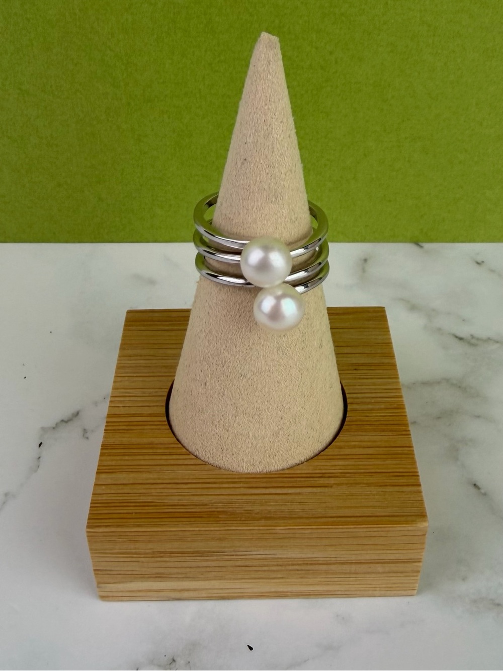 Vintage Sterling Silver 925 Double Pearl Toi et Moi Ring - Size 8